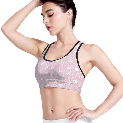 Pink Rabbit Pattern Print Women's Sports Bra