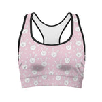 Pink Rabbit Pattern Print Women's Sports Bra