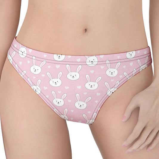 Pink Rabbit Pattern Print Women's Thong