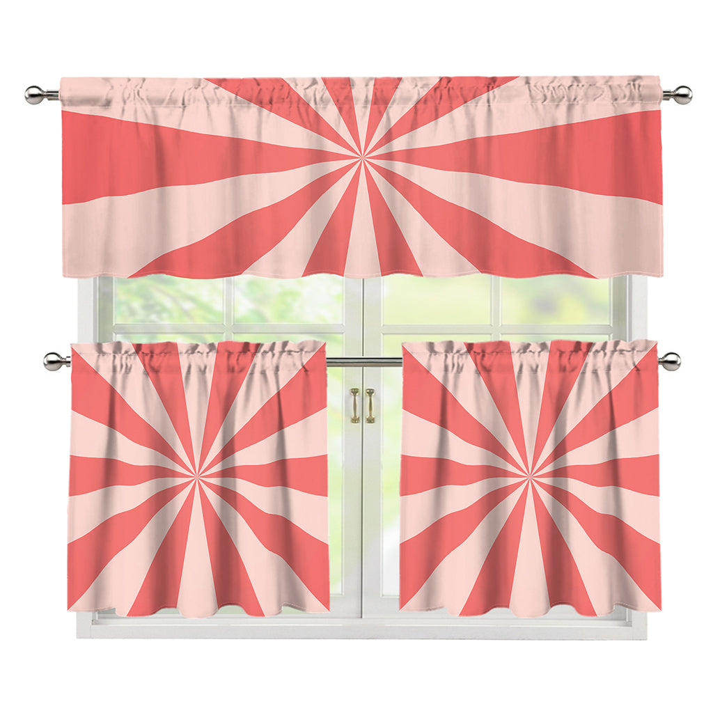 Pink Radial Rays Print 3 Piece Kitchen Curtains