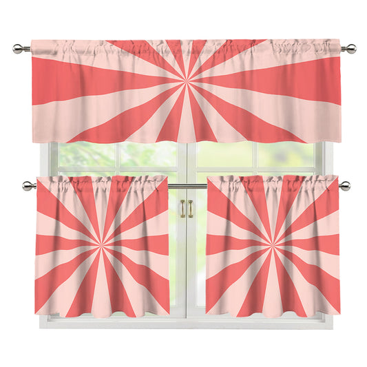 Pink Radial Rays Print 3 Piece Kitchen Curtains