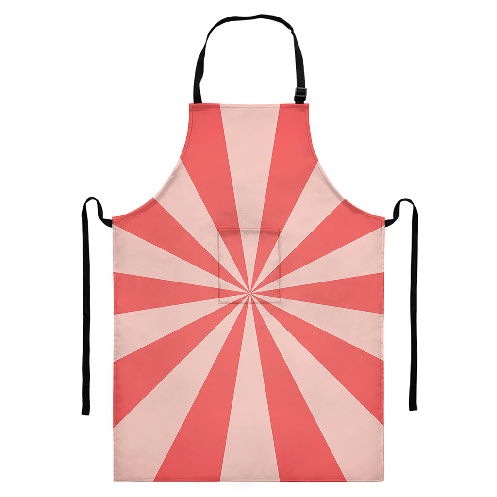 Pink Radial Rays Print Bib Apron With Pocket