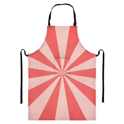 Pink Radial Rays Print Bib Apron With Pocket