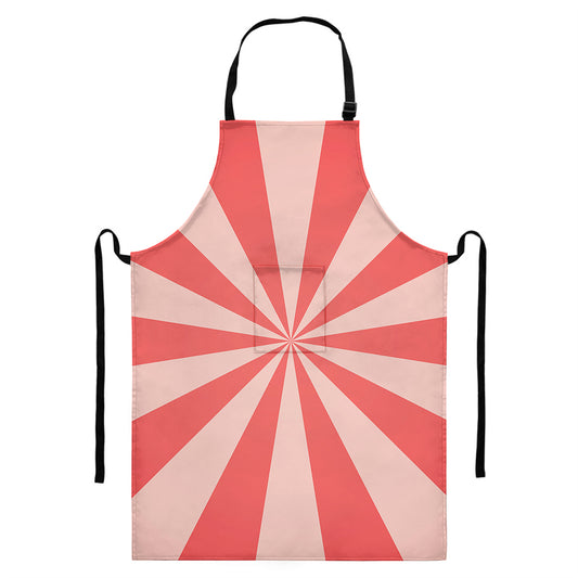 Pink Radial Rays Print Bib Apron With Pocket