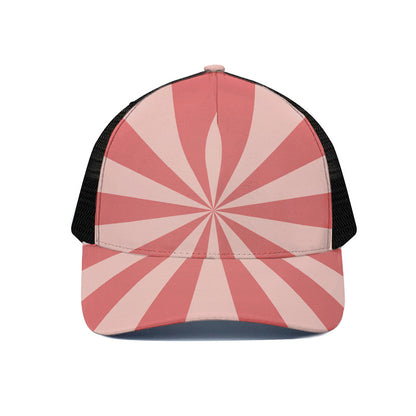 Pink Radial Rays Print Black Mesh Trucker Cap