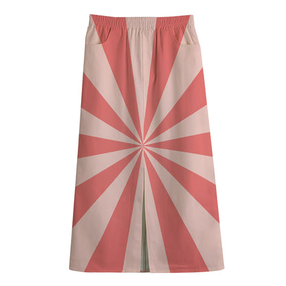 Pink Radial Rays Print Cotton Front Slit Maxi Skirt