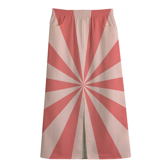 Pink Radial Rays Print Cotton Front Slit Maxi Skirt