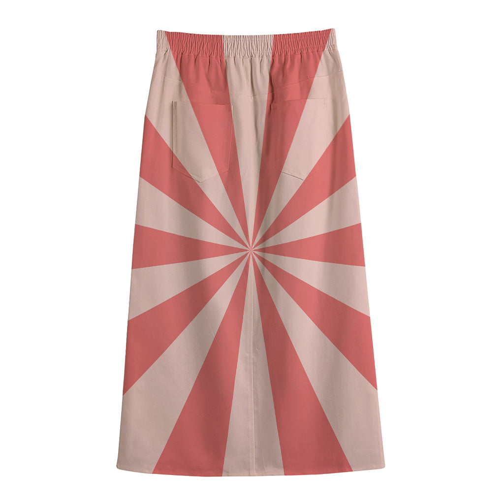 Pink Radial Rays Print Cotton Front Slit Maxi Skirt