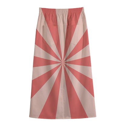 Pink Radial Rays Print Cotton Front Slit Maxi Skirt