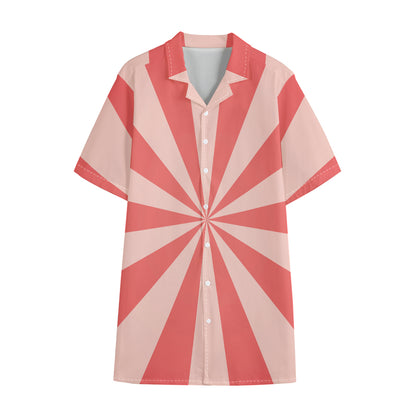 Pink Radial Rays Print Cotton Hawaiian Shirt