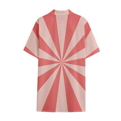 Pink Radial Rays Print Cotton Hawaiian Shirt