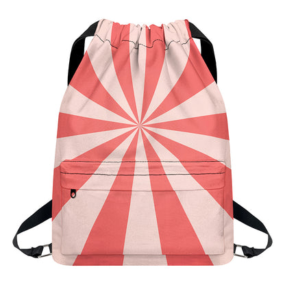Pink Radial Rays Print Drawstring Backpack