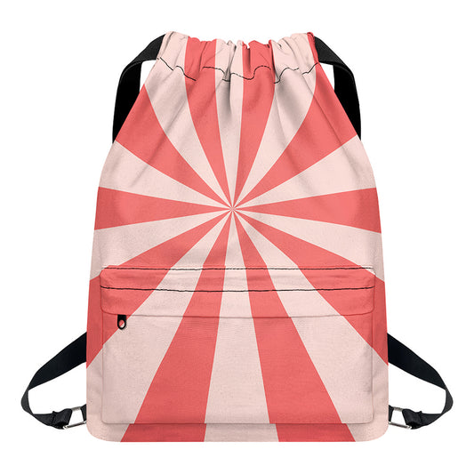 Pink Radial Rays Print Drawstring Backpack