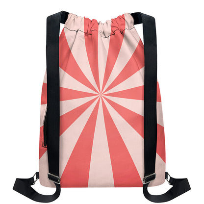 Pink Radial Rays Print Drawstring Backpack