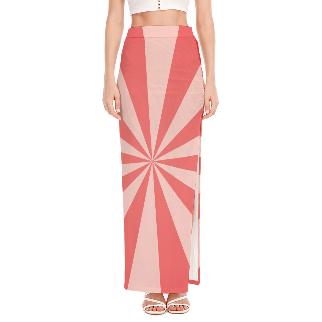 Pink Radial Rays Print High Slit Maxi Skirt