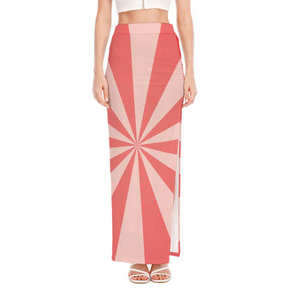 Pink Radial Rays Print High Slit Maxi Skirt