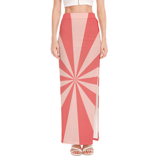 Pink Radial Rays Print High Slit Maxi Skirt