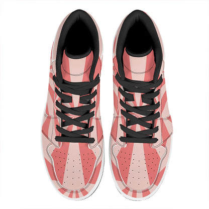 Pink Radial Rays Print High Top Leather Sneakers