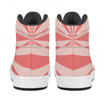 Pink Radial Rays Print High Top Leather Sneakers