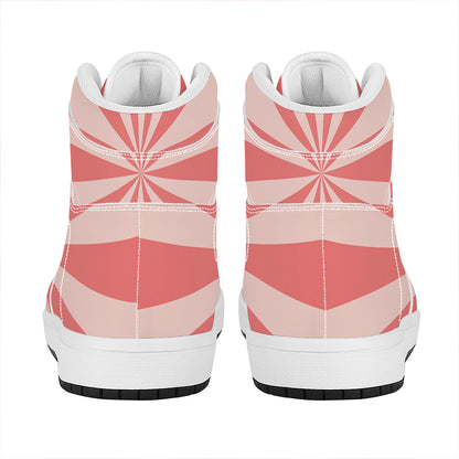 Pink Radial Rays Print High Top Leather Sneakers