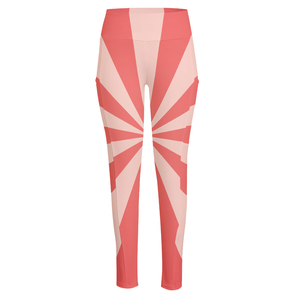 Pink Radial Rays Print High-Waisted Pocket Leggings