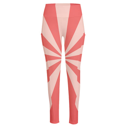 Pink Radial Rays Print High-Waisted Pocket Leggings
