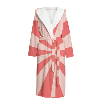 Pink Radial Rays Print Hooded Bathrobe