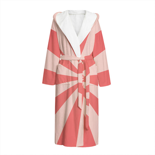 Pink Radial Rays Print Hooded Bathrobe