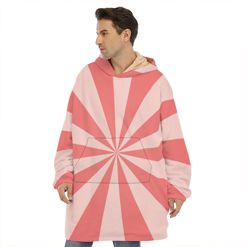 Pink Radial Rays Print Hoodie Blanket