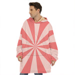 Pink Radial Rays Print Hoodie Blanket