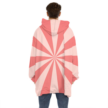 Pink Radial Rays Print Hoodie Blanket