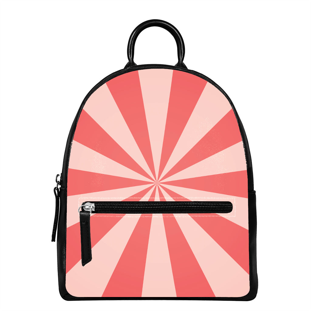 Pink Radial Rays Print Leather Backpack
