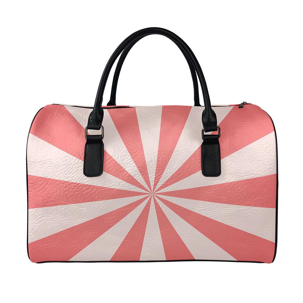 Pink Radial Rays Print Leather Duffle Bag