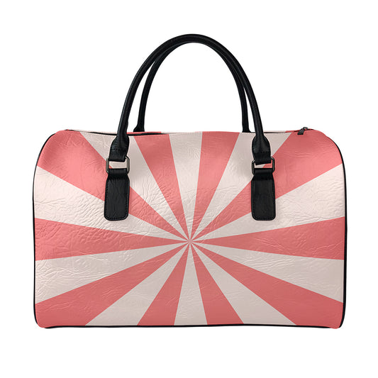 Pink Radial Rays Print Leather Duffle Bag