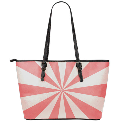 Pink Radial Rays Print Leather Tote Bag