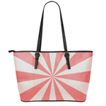 Pink Radial Rays Print Leather Tote Bag