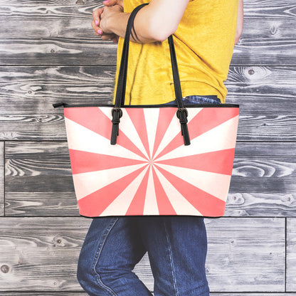 Pink Radial Rays Print Leather Tote Bag