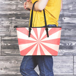 Pink Radial Rays Print Leather Tote Bag