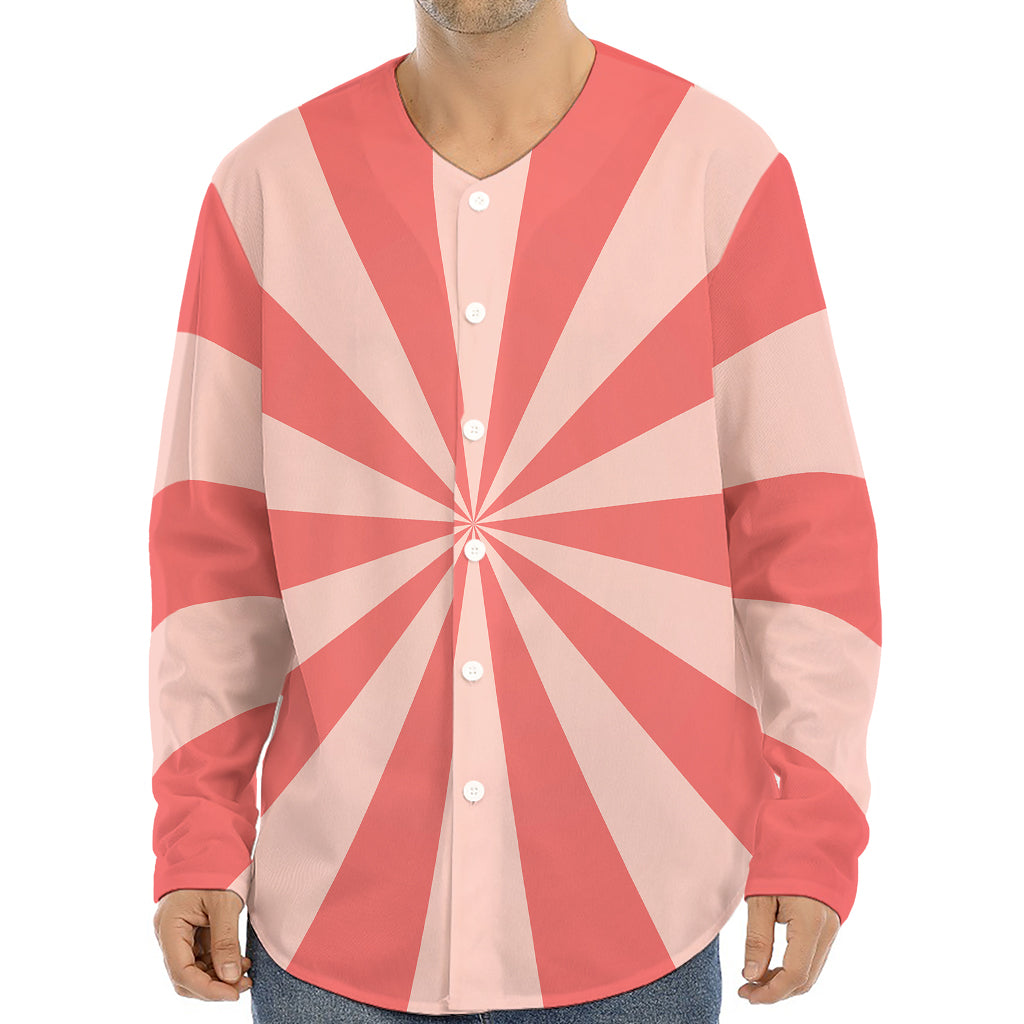 Pink Radial Rays Print Long Sleeve Baseball Jersey