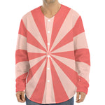 Pink Radial Rays Print Long Sleeve Baseball Jersey