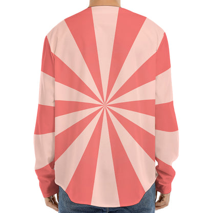 Pink Radial Rays Print Long Sleeve Baseball Jersey