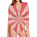 Pink Radial Rays Print Long Sleeve Swimsuit