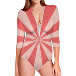 Pink Radial Rays Print Long Sleeve Swimsuit