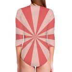 Pink Radial Rays Print Long Sleeve Swimsuit