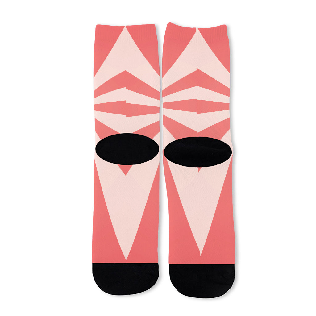 Pink Radial Rays Print Long Socks