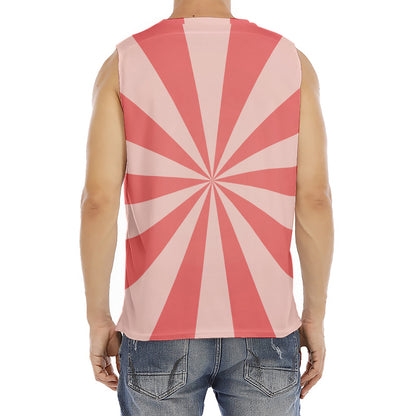 Pink Radial Rays Print Men's Fitness Tank Top