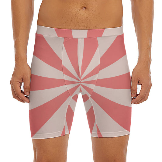 Pink Radial Rays Print Men's Long Boxer Briefs