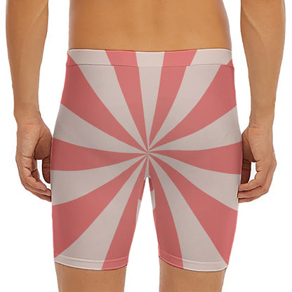 Pink Radial Rays Print Men's Long Boxer Briefs