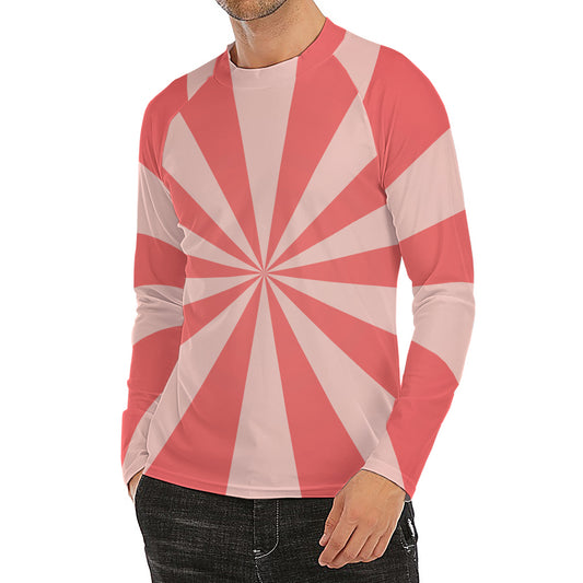 Pink Radial Rays Print Men's Long Sleeve Rash Guard