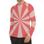 Pink Radial Rays Print Men's Long Sleeve Rash Guard